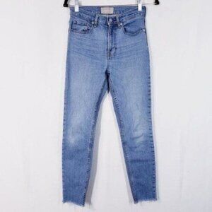 Everlane High Rise Light Mid Wash Skinny Jeans Raw Fray Hem sz 26‎